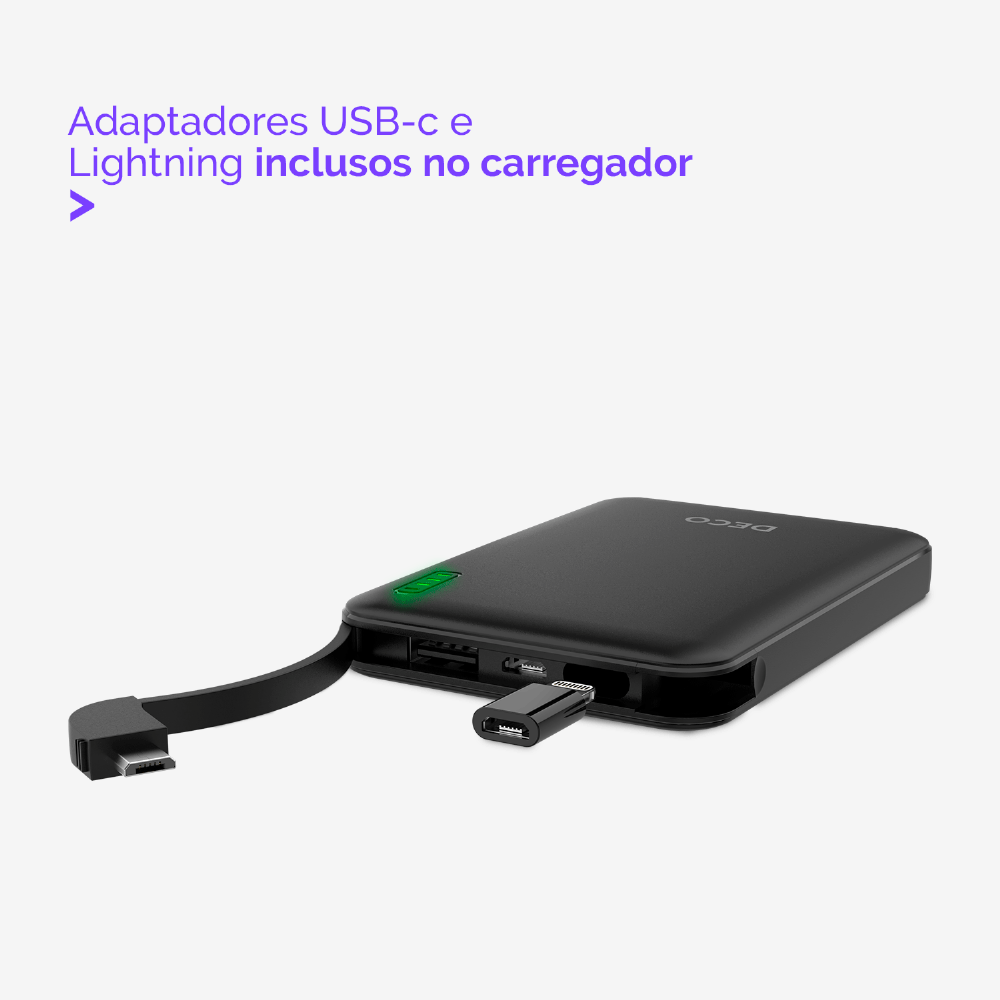 Carregador Portátil Universal Com Cabo - Preto - 5.000 Mah