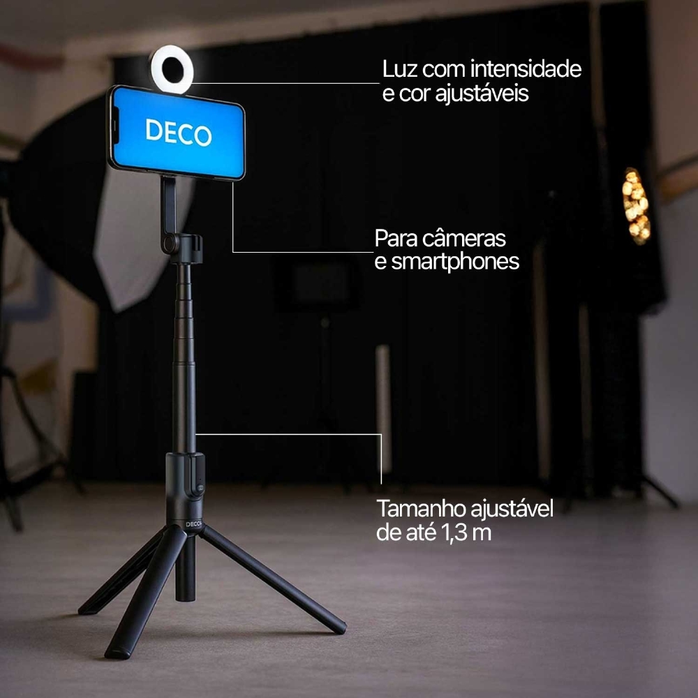 Tripé Magnético 5 Em 1 - Até 1.3 Metros Com Led Rotativo