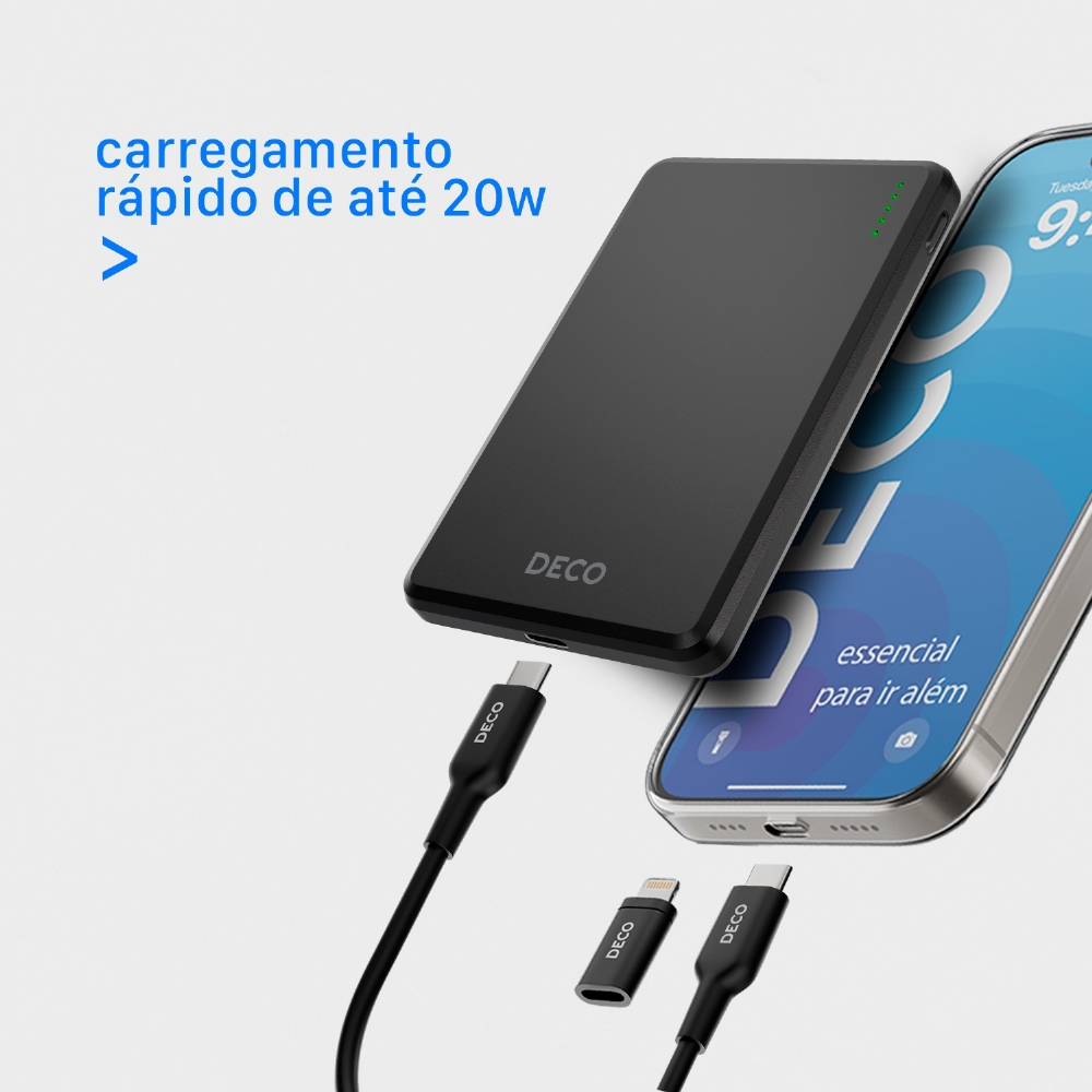 Decobank: Carregador Portátil Com Fio - 10.000 Mah.