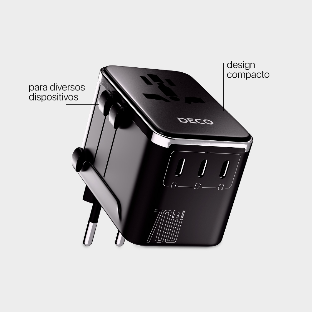 Carregador Universal 70w Gan Para Viagens