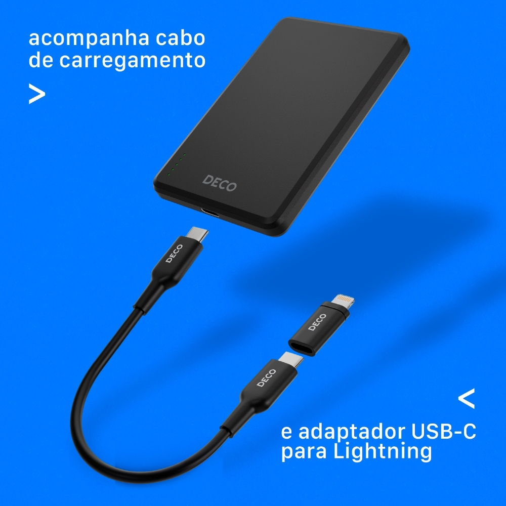 Decobank: Carregador Portátil Com Fio - 5.000 Mah