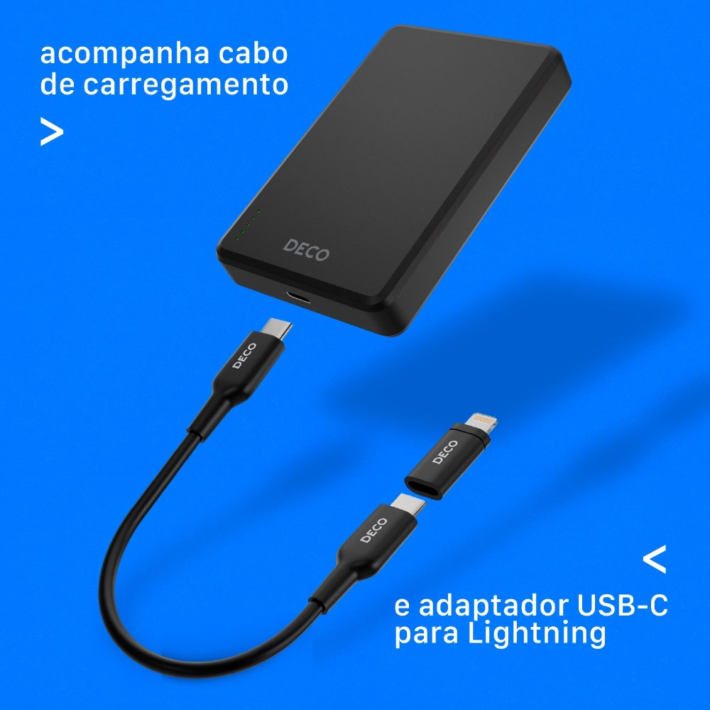 Decobank: Carregador Portátil Com Fio - 10.000 Mah.
